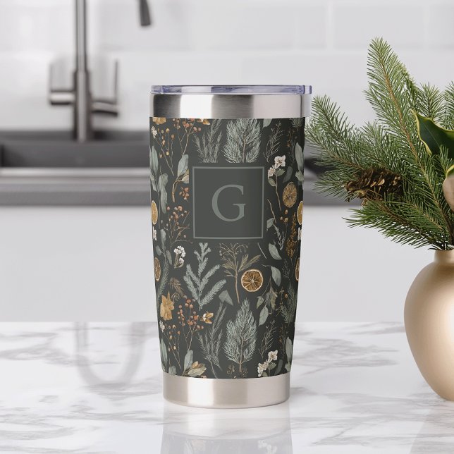 Moody Winter Botanical Monogram Insulated Tumbler (Creator Uploaded)