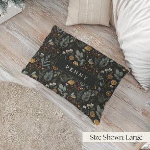 Moody Winter Botanical Pattern Personalized Pet Bed