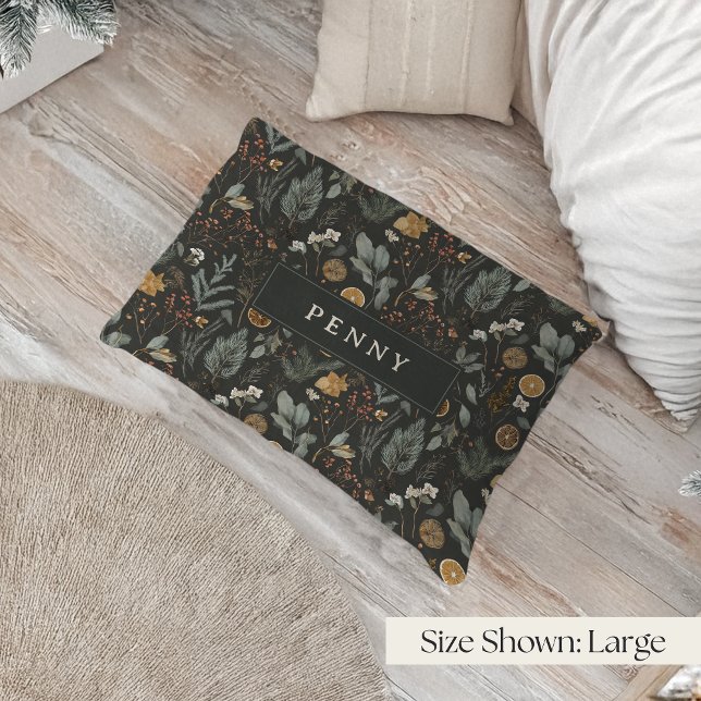 Moody Winter Botanical Pattern Personalized Pet Bed (Creator Uploaded)