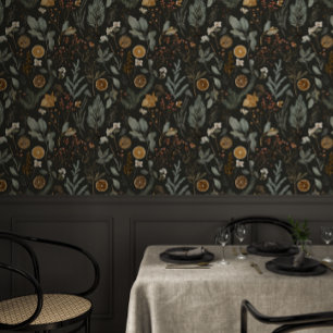 Moody Winter Botanical Pattern Wallpaper