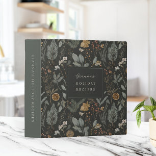 Moody Winter Botanical Personalized Holiday Recipe 3 Ring Binder