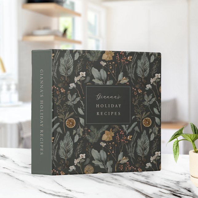 Moody Winter Botanical Personalized Holiday Recipe 3 Ring Binder (Creator Uploaded)