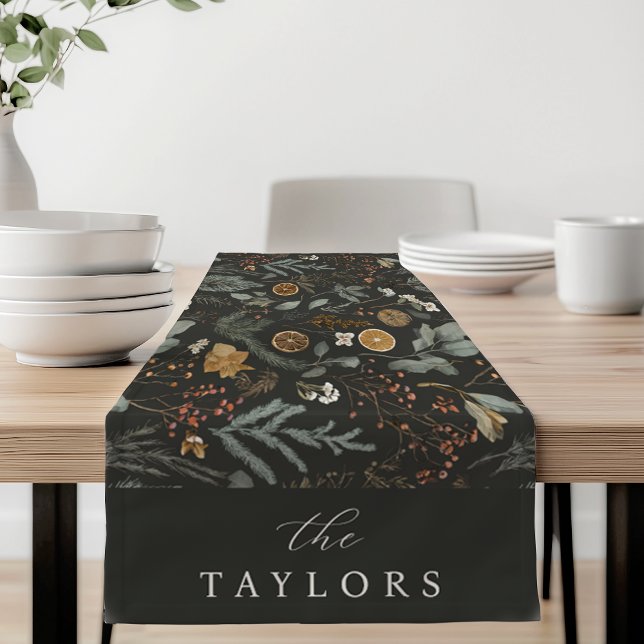Moody Winter Botanical Personalized Holiday Short Table Runner (Creator Uploaded)