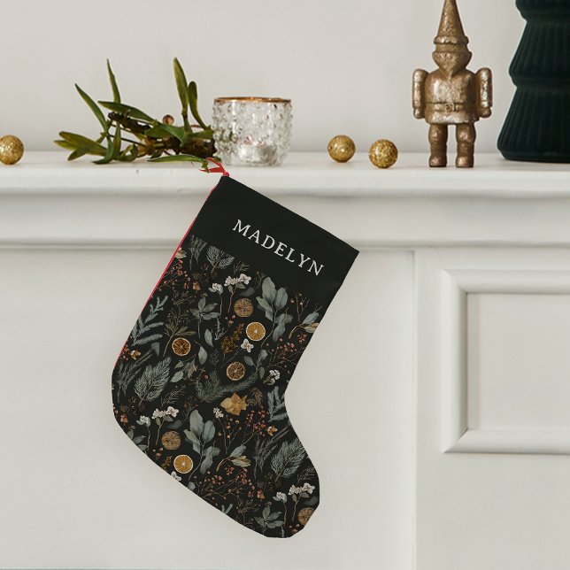 Moody Winter Botanical Personalized Small Christmas Stocking (Creator Uploaded)