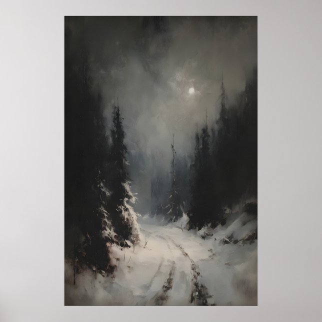 Moody Winter Landscape Printable Snowy Forest Path Poster (Front)