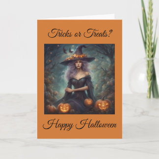 Moody Witch tricks or Treats Happy Halloween Card