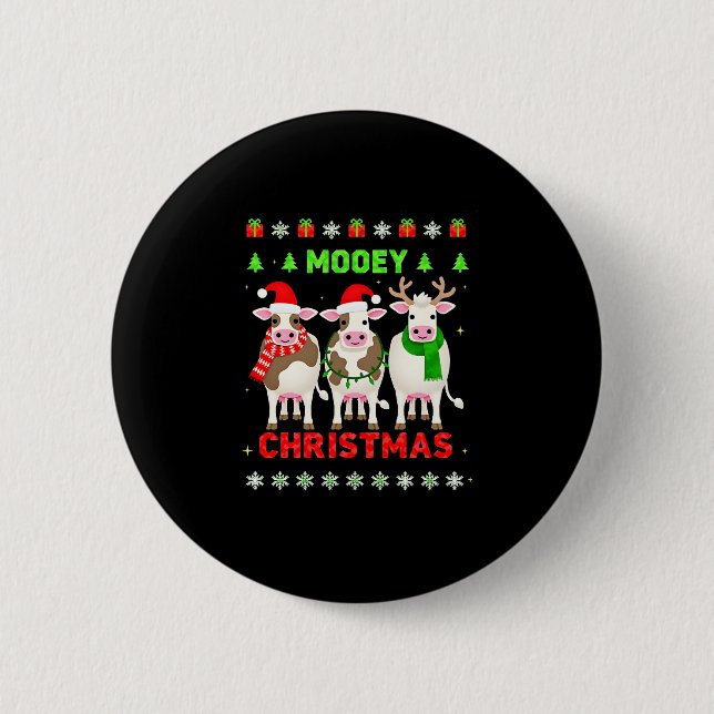 Mooey Christmas Cow Christmas Ugly Sweater Pajama  Button (Front)