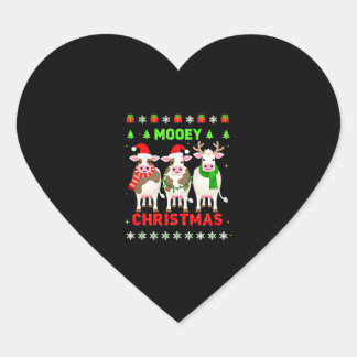 Mooey Christmas Cow Christmas Ugly Sweater Pajama  Heart Sticker