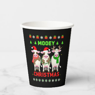 Mooey Christmas Cow Christmas Ugly Sweater Pajama  Paper Cups