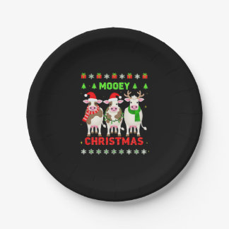 Mooey Christmas Cow Christmas Ugly Sweater Pajama  Paper Plates