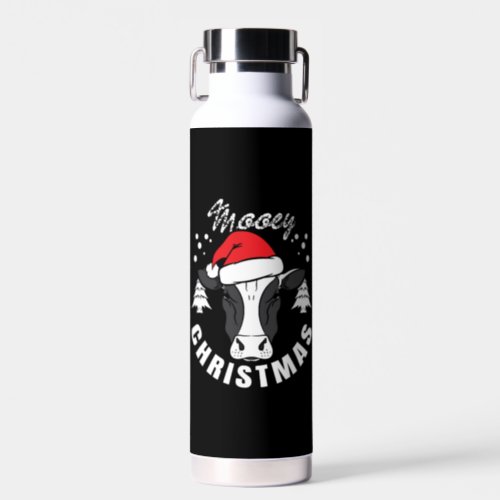 Mooey Christmas _ Cow Head with Santa Hat Design Water Bottle