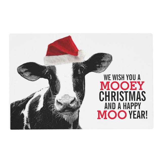 Mooey Christmas Cow in Santa Hat Placemat (Front)