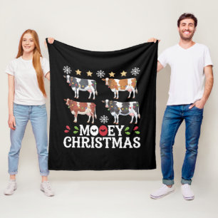 Mooey Christmas Cow Lover Holiday Farm Farmer Fleece Blanket