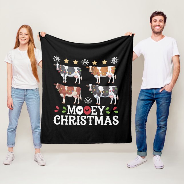 Mooey Christmas Cow Lover Holiday Farm Farmer Fleece Blanket (In Situ)