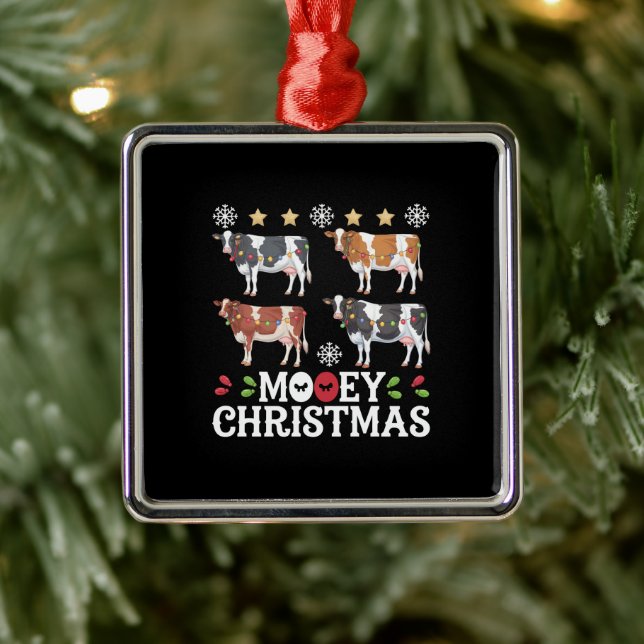 Mooey Christmas Cow Lover Holiday Farm Farmer Metal Ornament (Tree)