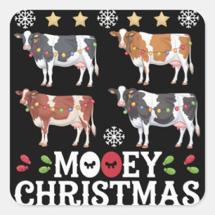 Mooey Christmas Cow Lover Holiday Farm Farmer Square Sticker