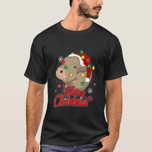 Mooey Christmas Cow Santa Claus Hat Ugly Christmas T_Shirt