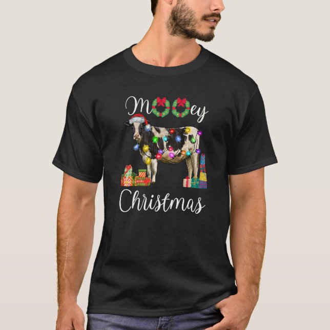Mooey Christmas Cow Santa Hat Cow Christmas   T-Shirt (Front)