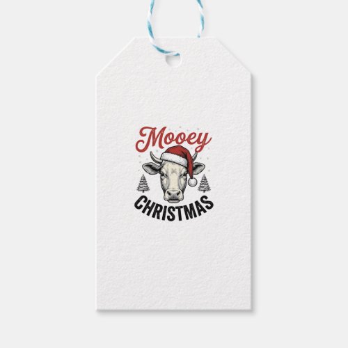 Mooey Christmas Cow Santa Hat Vintage Engraving De Gift Tags