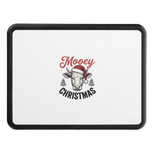 Mooey Christmas Cow Santa Hat Vintage Engraving De Hitch Cover