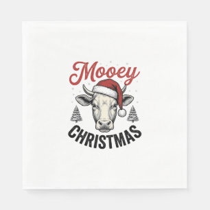 Mooey Christmas Cow Santa Hat Vintage Engraving De Napkins