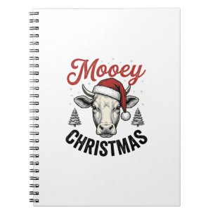 Mooey Christmas Cow Santa Hat Vintage Engraving De Notebook