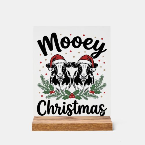 Mooey Christmas Cow Vintage Engraving Shirt Design Acrylic Sign