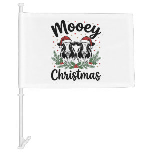 Mooey Christmas Cow Vintage Engraving Shirt Design Car Flag