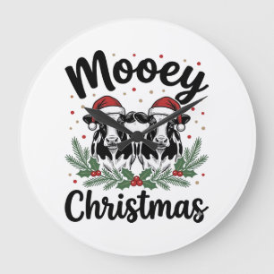 Mooey Christmas Cow Vintage Engraving Shirt Design Large Clock