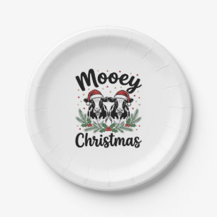 Mooey Christmas Cow Vintage Engraving Shirt Design Paper Plates