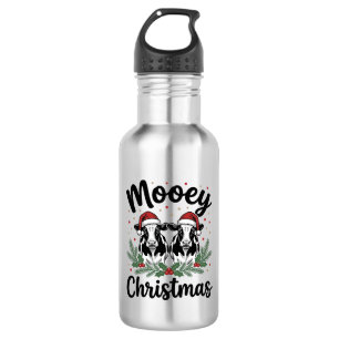 Mooey Christmas Cow Vintage Engraving Shirt Design Stainless Steel Water Bottle