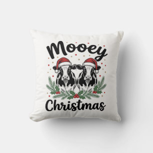 Mooey Christmas Cow Vintage Engraving Shirt Design Throw Pillow