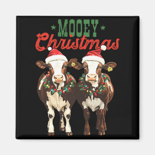 Mooey Christmas Cow With Santa Hats Xmas Lights Me Magnet