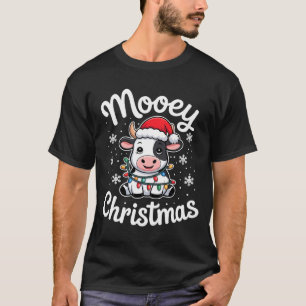 Mooey Christmas Cute Cow With Santa Hat And Holida T-Shirt