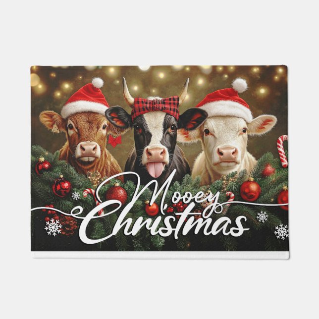 Mooey Christmas Doormat – Cute Holiday Welcome Mat (Front)