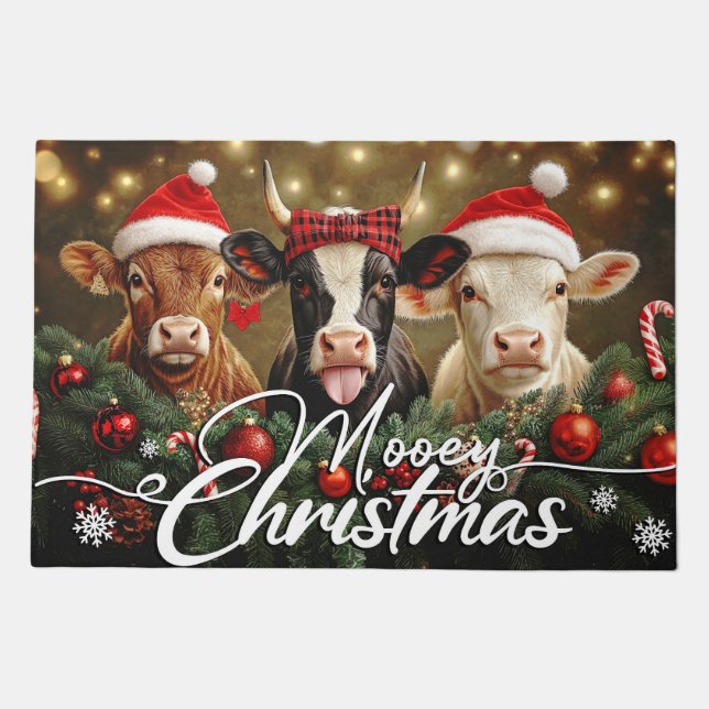 Mooey Christmas Doormat – Cute Holiday Welcome Mat (Front)