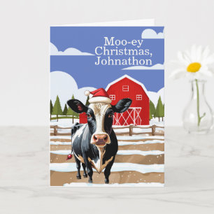 Mooey Christmas Farm Cow Custom Personalized Card