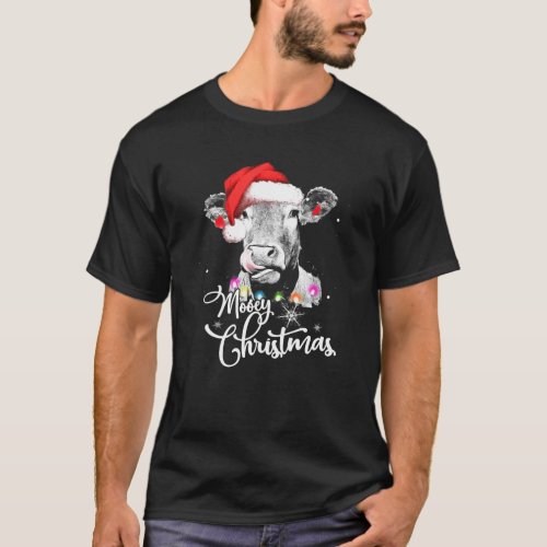 Mooey Christmas Fun Heifer Cow Santa Xmas Light Fa T_Shirt