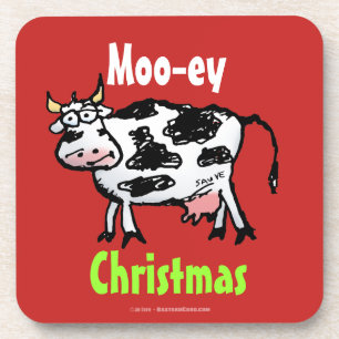 Mooey Christmas Funny Cow Beverage Coaster