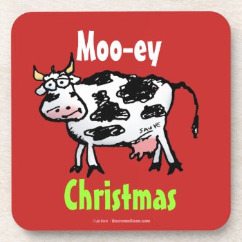 Mooey Christmas Funny Cow Beverage Coaster by BastardCard at Zazzle