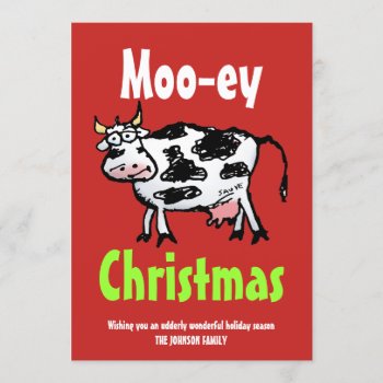 Mooey Christmas Funny Cow Flat Holiday Card by BastardCard at Zazzle