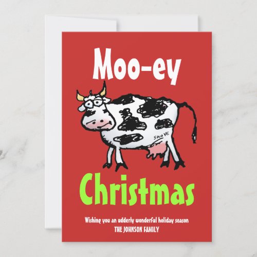 Mooey Christmas Funny Cow Flat Holiday Card