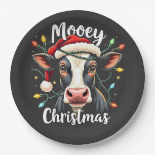 Mooey Christmas Funny Xmas Cow Cattle Lovers  Paper Plates