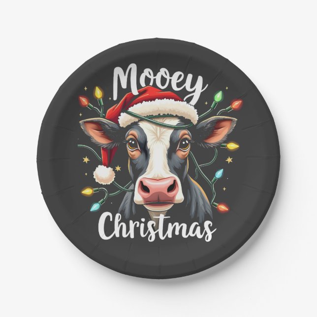 Mooey Christmas Funny Xmas Cow Cattle Lovers  Paper Plates (Front)