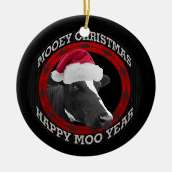 Mooey Christmas Happy Moo Year Santa Hat Cow Ceramic Ornament by StarStruckDezigns at Zazzle