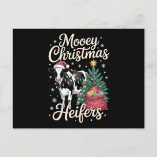 Mooey Christmas Heifers Cow Santa Hat Xmas Tree Holiday Postcard