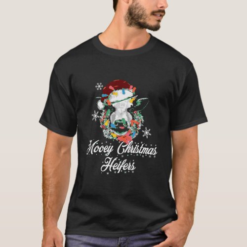 Mooey Christmas Heifers Santa Cow Christmas Lights T_Shirt
