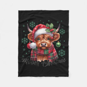 Mooey Christmas Highland Cow Christmas Lights Cow Fleece Blanket
