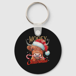 Mooey Christmas Highland Cow Design Xmas Cow Lover Keychain