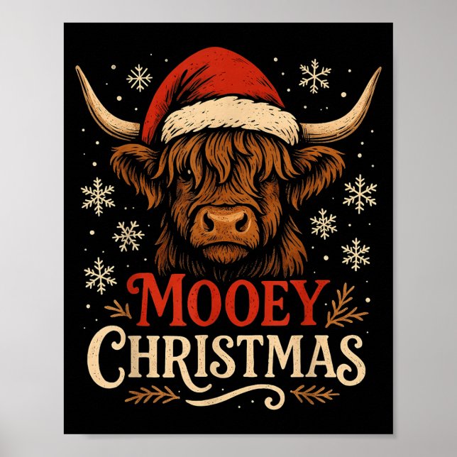 Mooey Christmas Highland Cow Funny Santa Hat Desig Poster (Front)